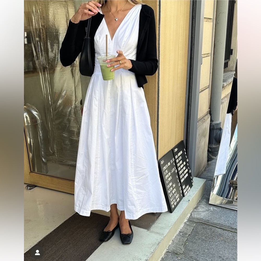 Elegant White Dress with Black Cardigan